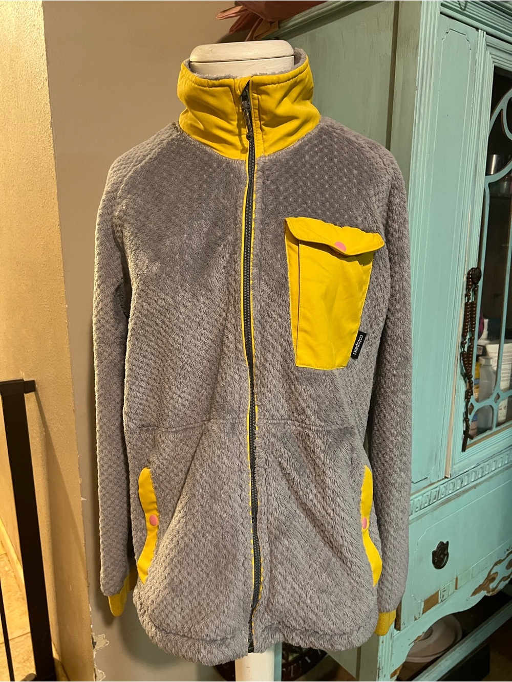 Cotopaxi Unisex Gray/Yellow Captain Full Zip Fleece Jacket Stand-Up Collar WL/MM